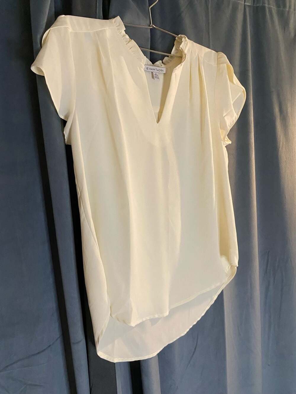 41 Hawthorn Women's Ruffle Neck V-Neck Blouse Size S Petite